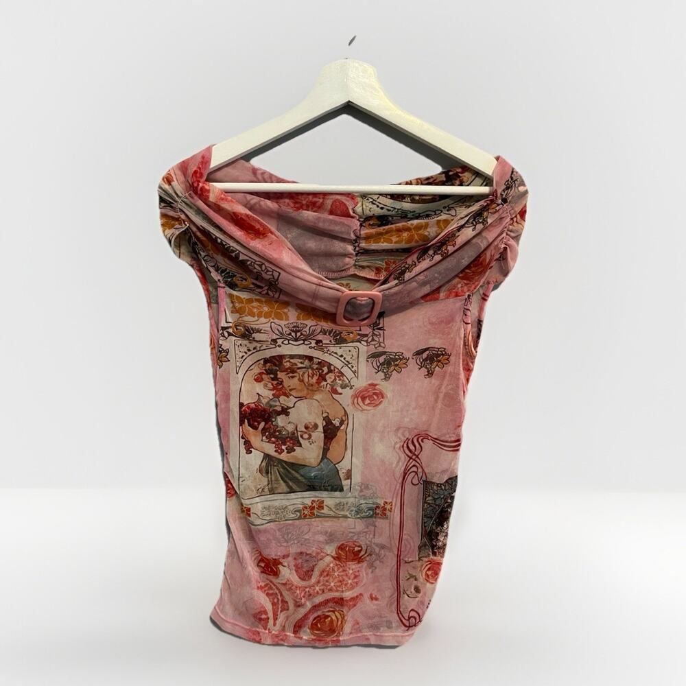Vintage Italia Pink Floral Mesh‎ Top Size Large